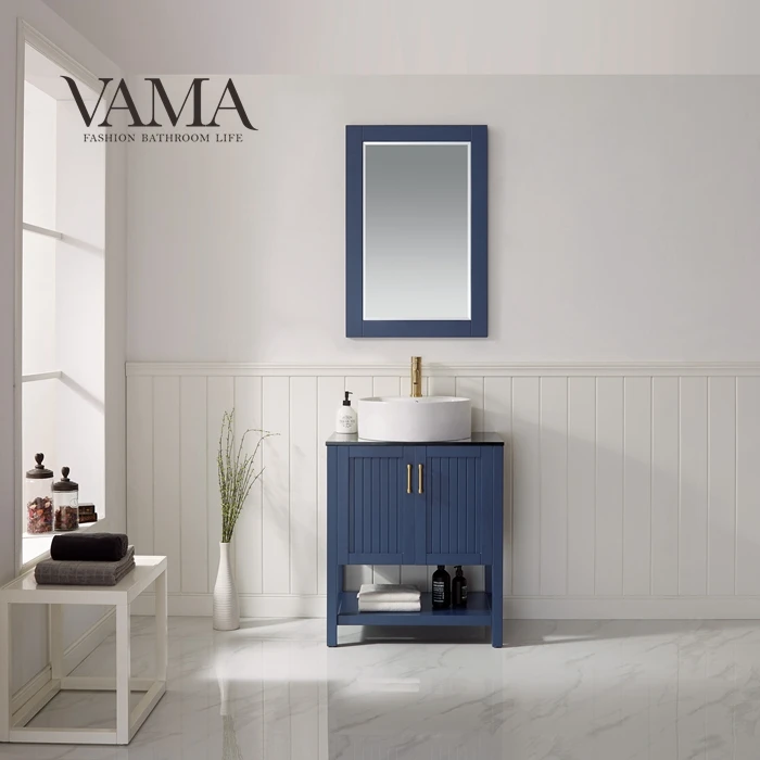VAMA 22 дюймов распродажа Раковина Напольные Ванная комната косметическое зеркало со стеклянной столешницей черного цвета с подставкой