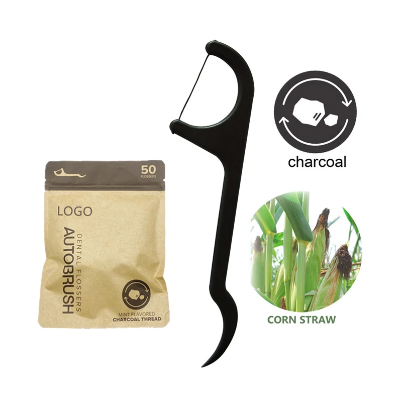 Biodegradable Dental Floss Picks - Natural Plastic Free Handle | Thin Thread Tooth Flossers for Adults & Kids | Toothpick Stick