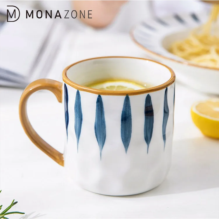 MONAZONE Hand-Painted Milk Coffee Cup Japanese Retro Style Ceramic Mug With Spoon
