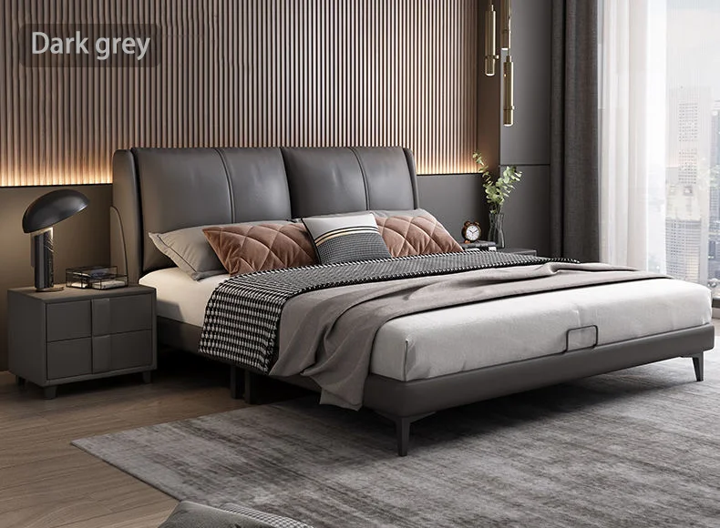 High quality new design lightweight luxury modern leather bed frame bedroom furniture Double bed 1.8m king bed