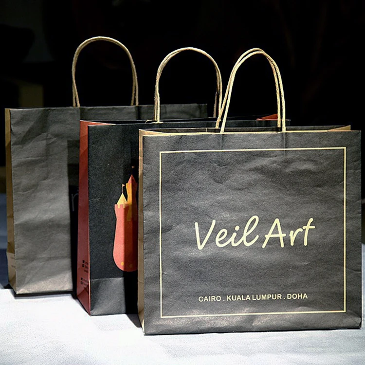 Customized Printed Logo White And Black Brown Kraft Craft Paper Shopping Bag With Your Own Logo Kraft Paper Bag With Handle