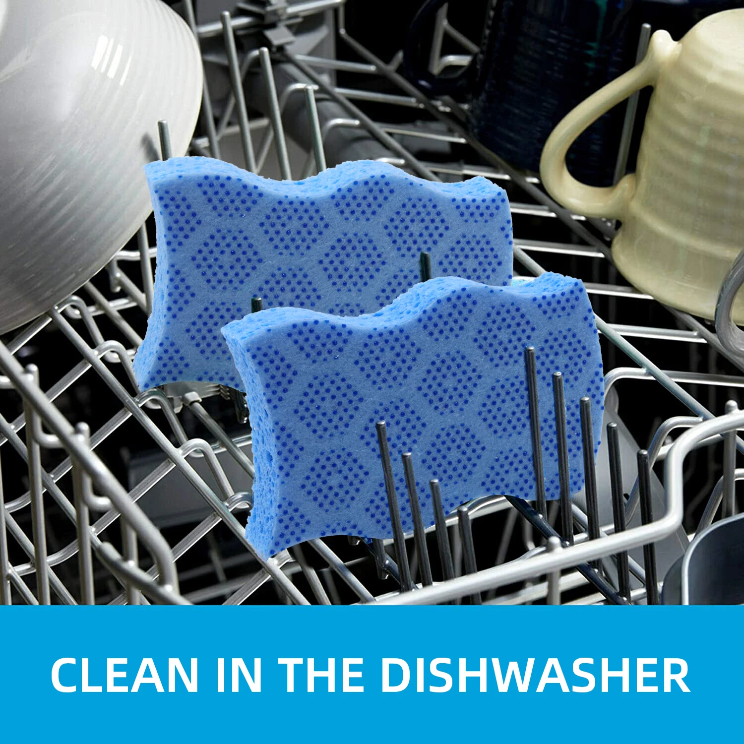 Kitchen Household Wood Pulp Cellulose Printed Non-woven Fabric Scrub Dots Delicate Duty Non-scratch Sponge