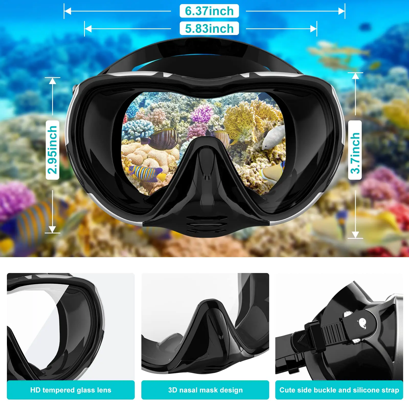 Professional Leak-proof Freediving Mask Anti-Fog Tempered Glass Lens Diving Mask For Adult