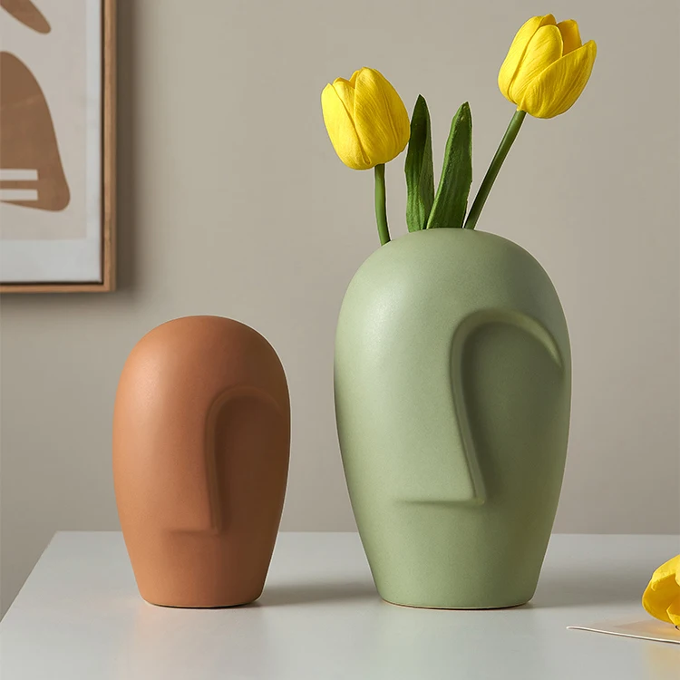 Nordic Simple Decorative Ceramic Human Vase Dry Flower Art Face Florist Office Living Room Home Decor Display Vases