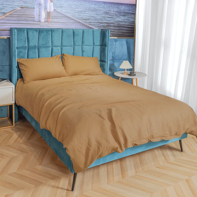 wholesale pure color luxury comfortable customized king size 4 piece linen sheet sets with duvet cover for adults and kids