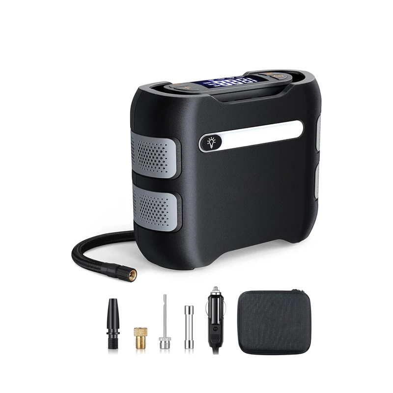 SOS led light 12V DC Auto cigarette 150psi EPDM cable large lcd display mini air pump tire inflator