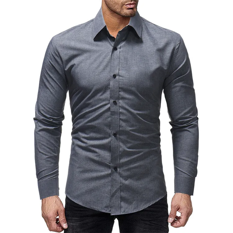 Simple men business casual slim solid color long sleeved design shirt