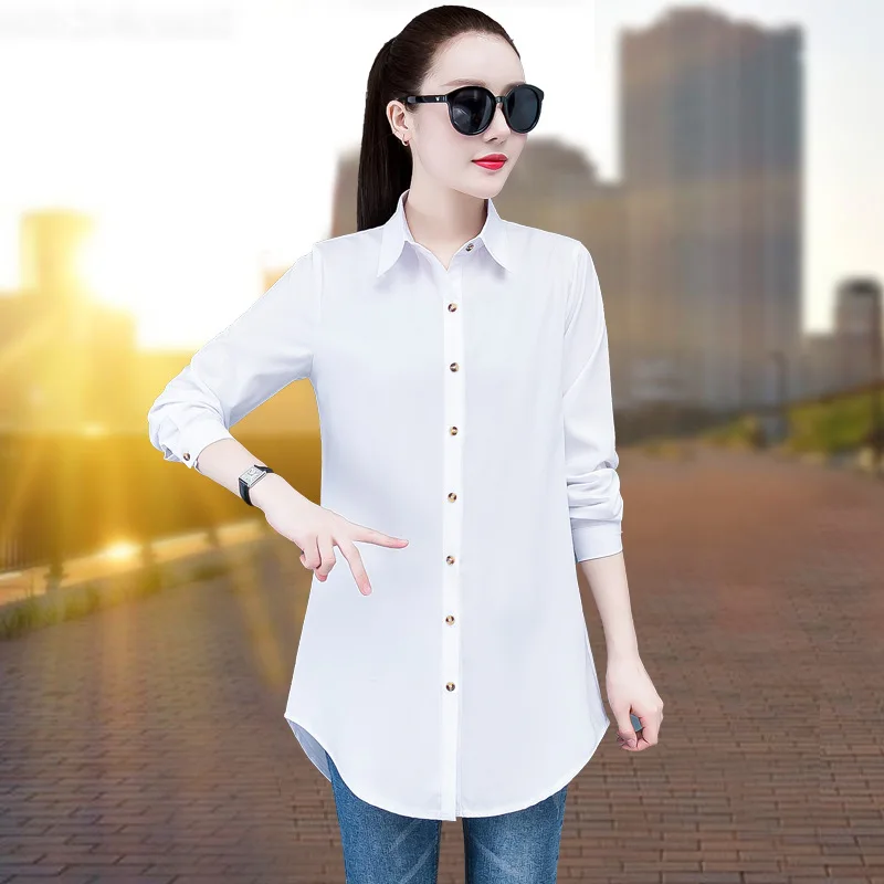 Женская белая рубашка средней длины с длинным рукавом платье в Корейском стиле BF пикантная Пижама на пуговицах офисные украшения ODM