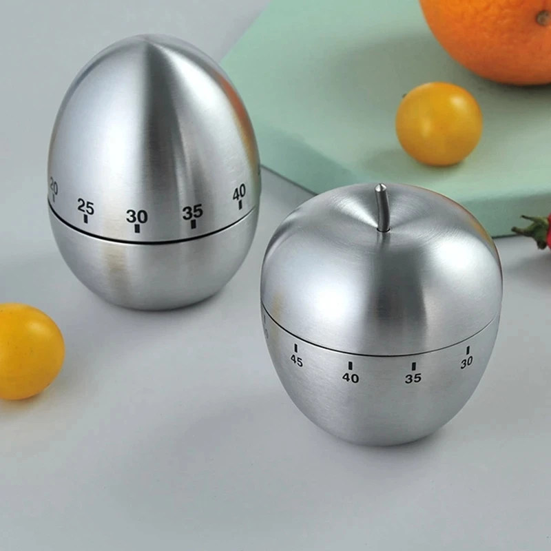 Creative 60 Minute Stainless Steel Egg-Type Kitchen Timer Mechanical Student Timing Reminder for Baking Cooking Metal Appearance