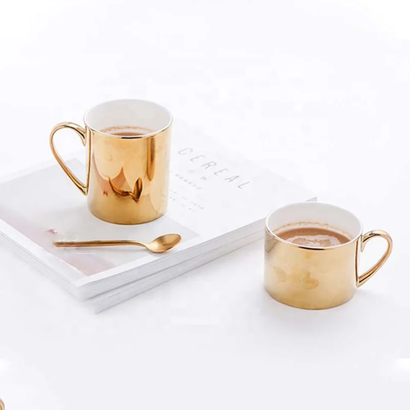 
High quality fashion gold white new bone china coffee mugs dessert plates and cups 