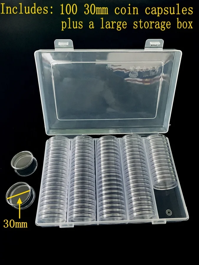 Collection protection box professional for COINS pccb plastic coin holder with 100  coin capsules   Universal size
