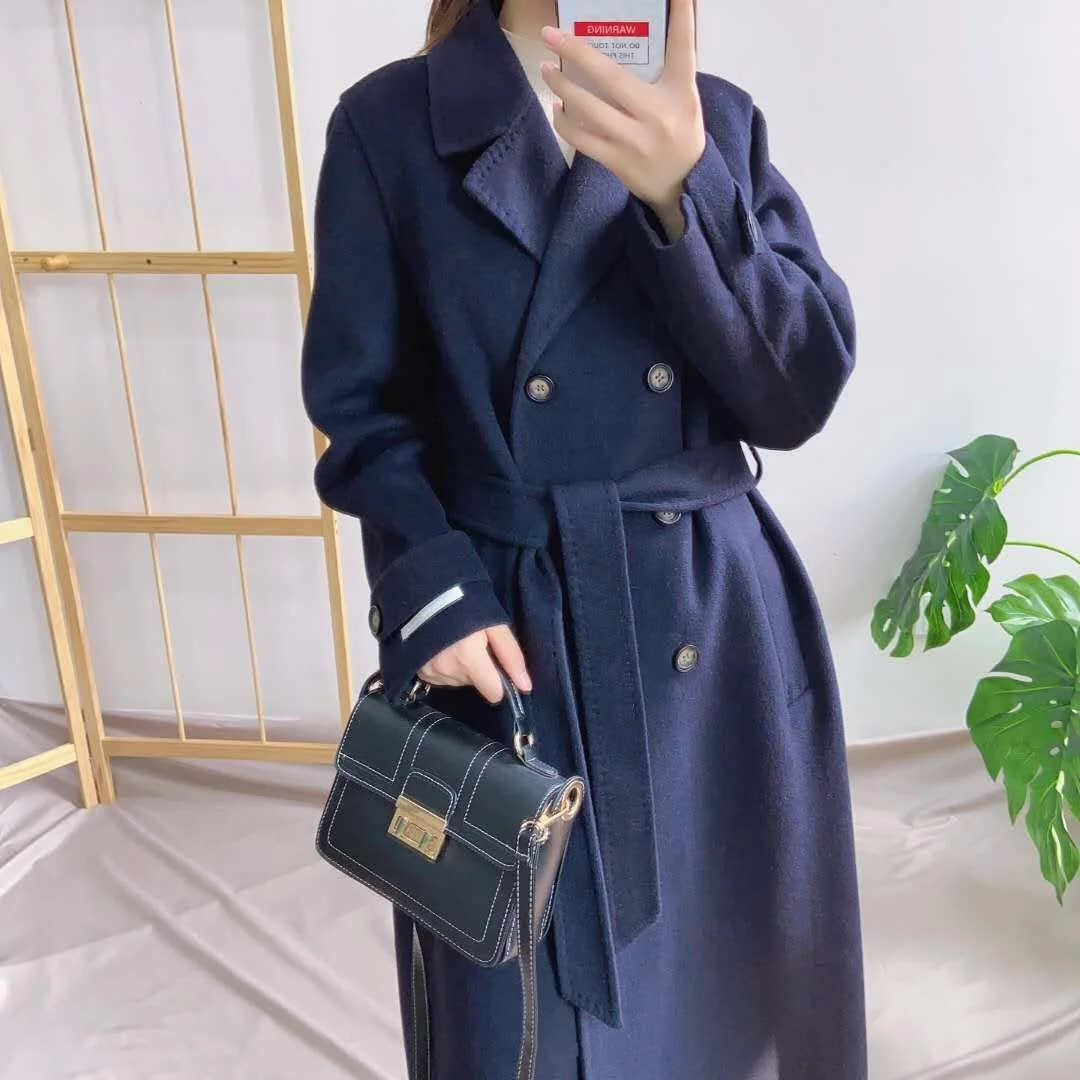 Classic Women Overcoat Cashmere Wool Full Length Coat With Belt Ladies Cashmere coat