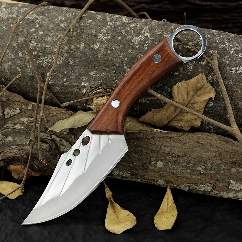 Wood Handle Woodthrush Outdoor Hunting Knife Camping Knife Forged stainless steel Chef butcher cleaver Fish knife With sheath