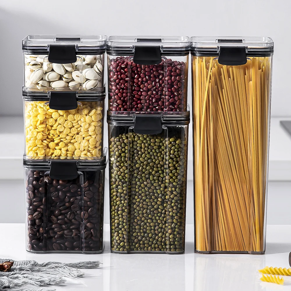 Stackable 6 Pieces set BPA free airtight kitchen organizer food container storage boxes bins lid storage containers plastic set