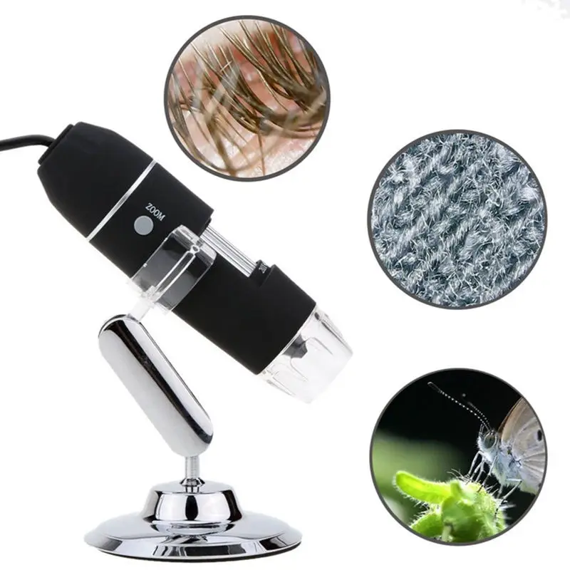 500X 1000X 1600X USB Microscope, Digital Magnification Endoscope Camera 8 LEDs Metal Base for Android, Windows