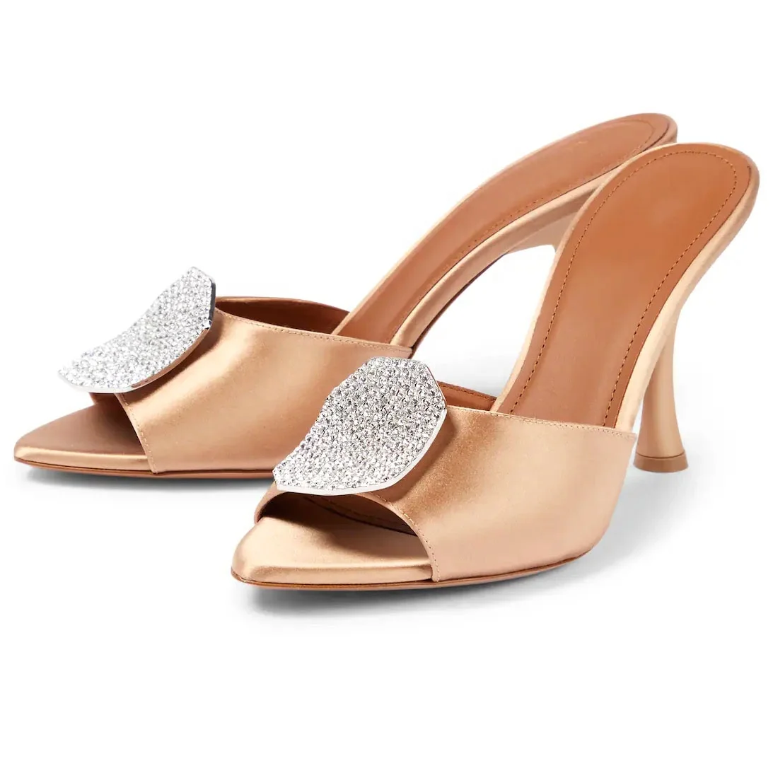 ENMAYER Summer Collection Royal Rose Gold Satin Big Diamond Dress Sandals Fashion Women Super High Heel Shoes