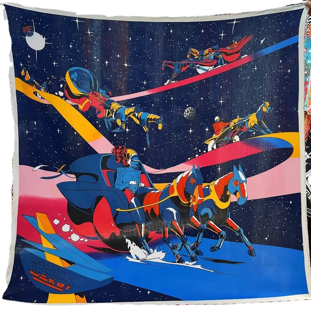 100% silk oil painting big-name high-quality manufacturers wholesale custom hand-rolled 135*135 large square scarf silk