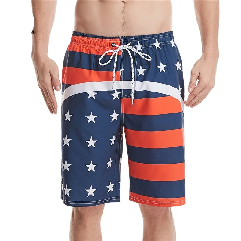 Star striped Print Men Swimming Shorts Quick Drying Beach Board Shorts Swimwear Bermuda Surf Sport Summer Swim Trunks plus size