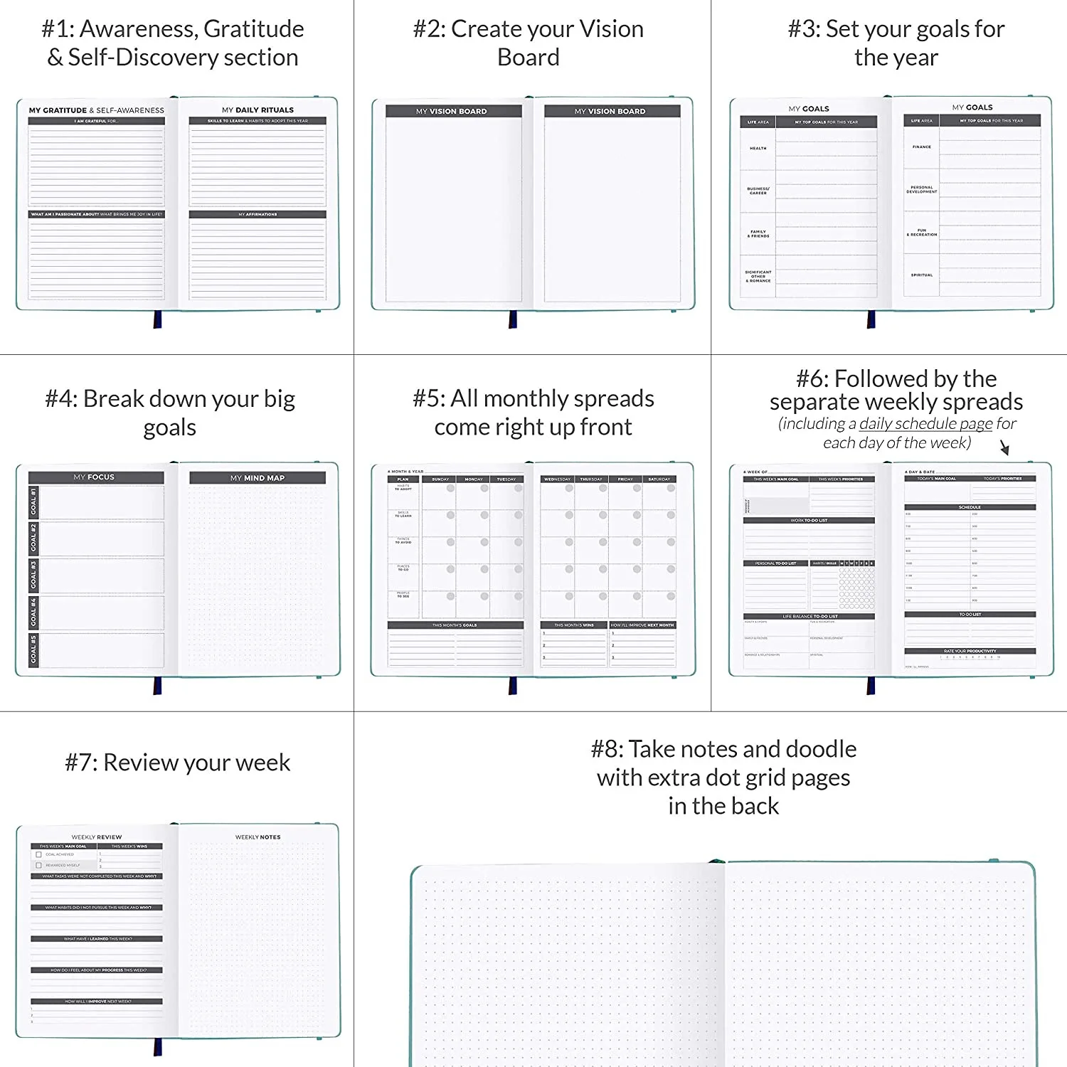 2024 Non-Dated Planner Notebook PU Leather Notebook Hardcover Journal with A5 Note