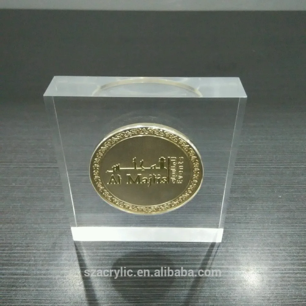 
Noble fashionable clear acrylic logo block with coins inside 