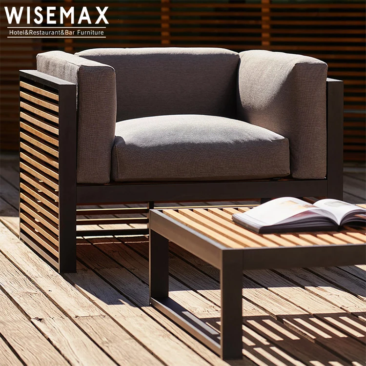 Modern Outdoor Solid Wood Sofa Teak Living Room Courtyard Rattan Simple Leisure Furniture