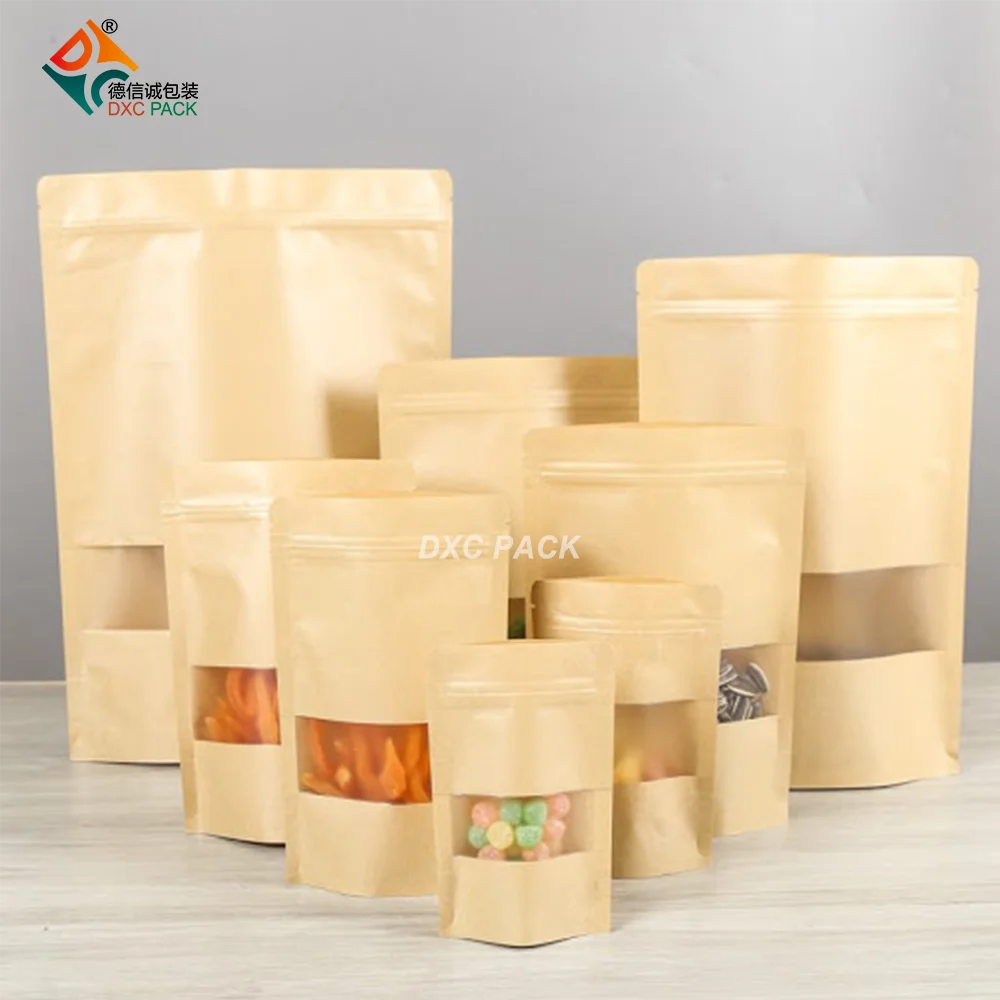 
Kraft paper window stand up bag food packaging zipper laminating pouch for coffee and tea 