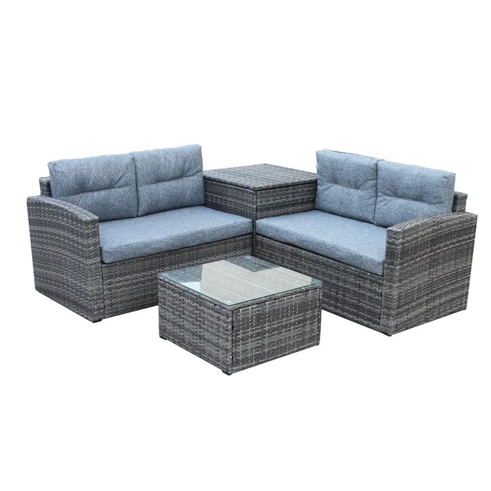 S00301W 4pcs Balcony Plastic Nice Garden Outdoor Wicker Sectional Corner Patio Rattan Sofa Set