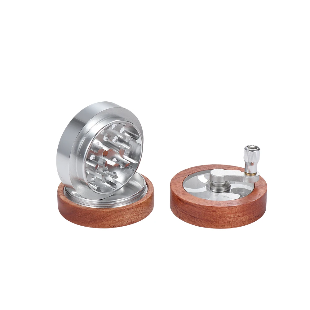 Rukioo 4 Layer Wood Tobacco Hand Herb Grinder Metal Aluminum Custom Logo Wholesale Spice Herb Grinder Smoking Accessories