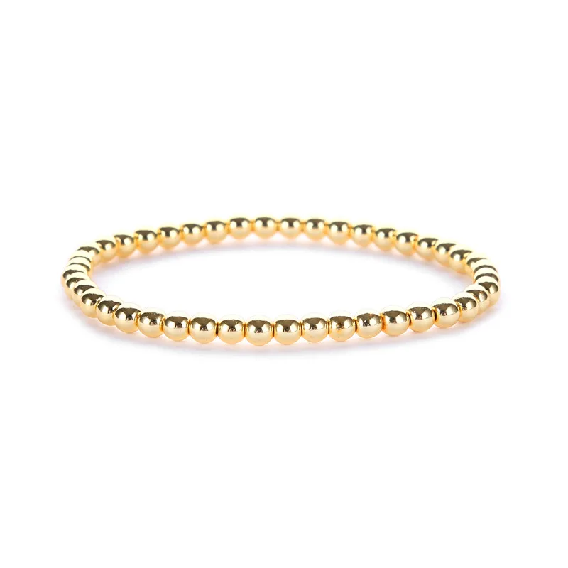 Wholesale Minimalist 14k Gold Plated Stainsteel Beads Stackable Filled Beaded Stretch Bracelet