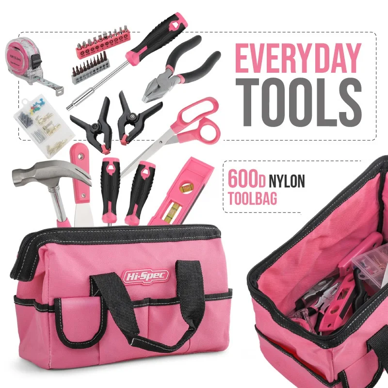 130Piece Home Tool Kit Pink Packaging For Easy To Carry Built-In Tools For A Variety Of Scenarios Durable Material