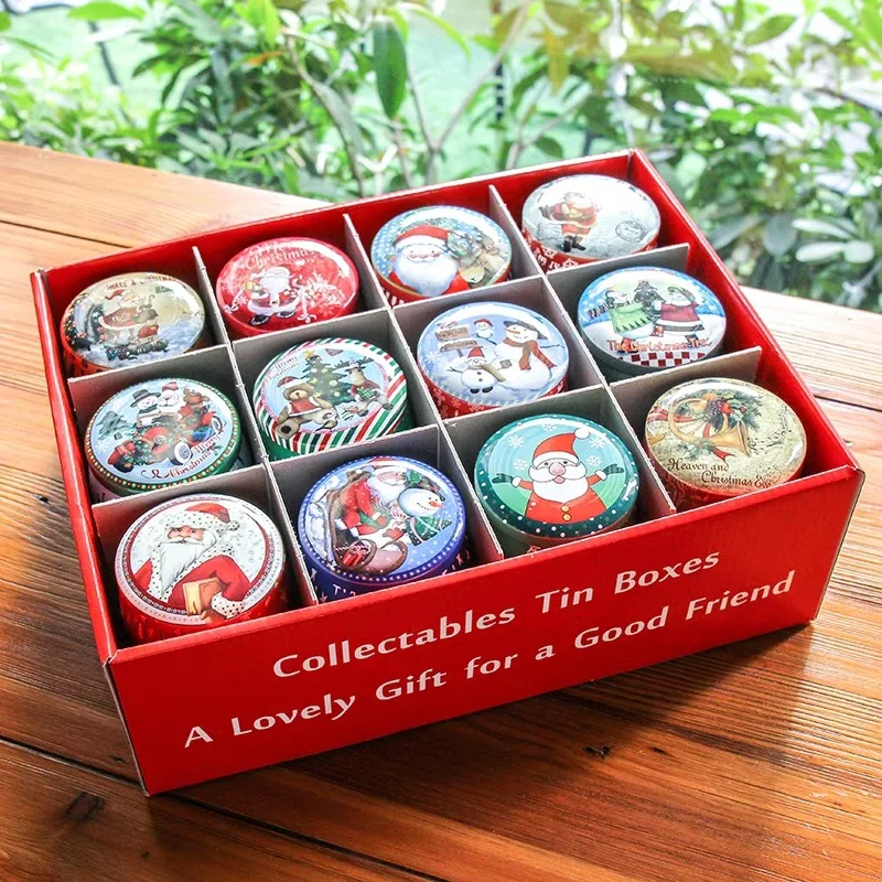 Изысканный Рождественский запас жестяная круглая Рождественская Подарочная коробка с высоким животом Роскошная Рождественская жестяная коробка для конфет для детей