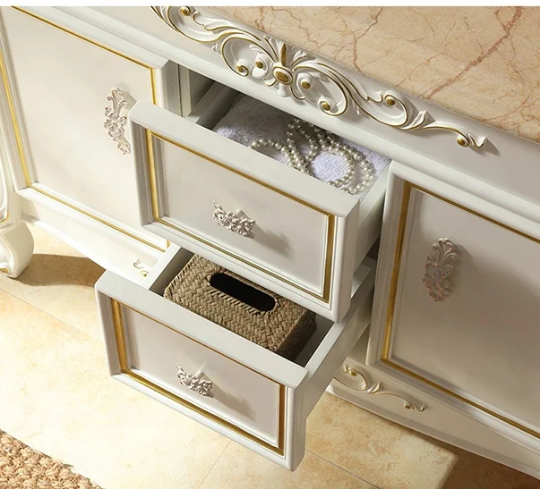 French style vertical Floor Mounted bathroom cabinet White design mdf bathroom vanity  with sink
