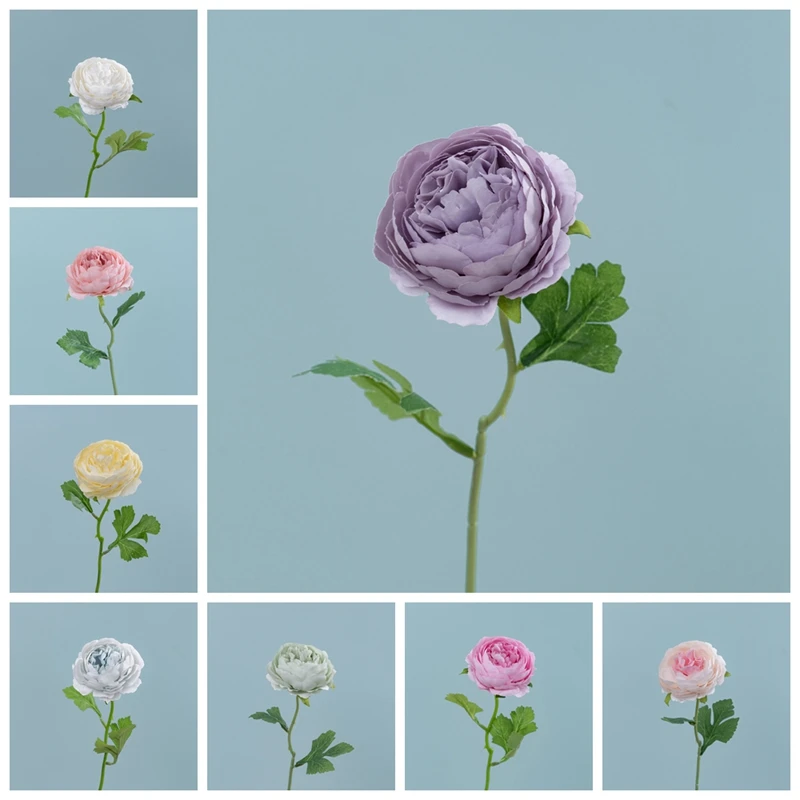 Silk Ranunculus Stems White Artificial Flower Bush Wedding Home Decoration