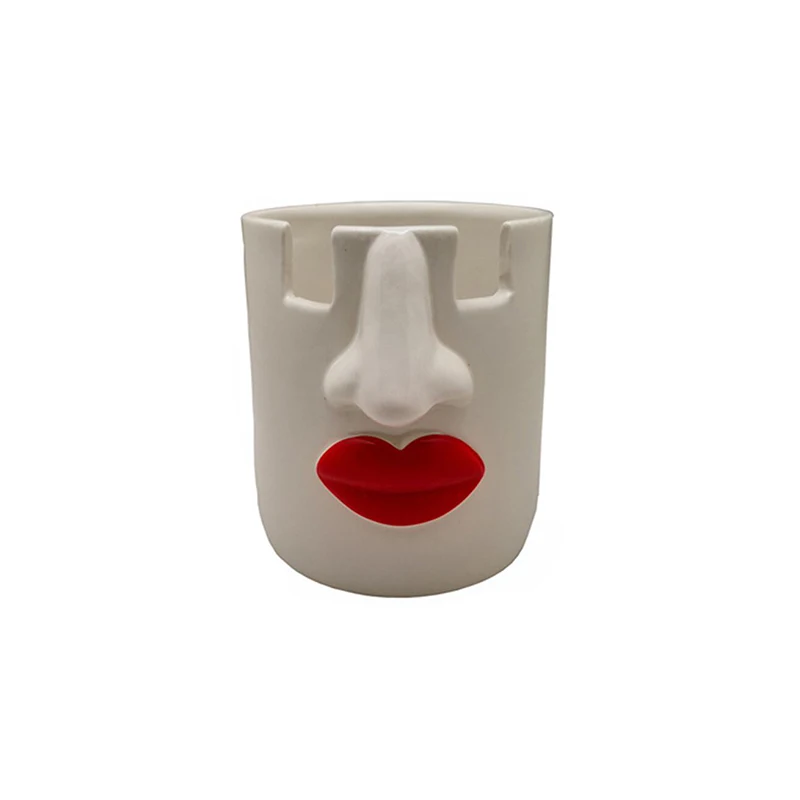 
New Arrival Ceramic Human Face Head Pencil Holder Organizer Makeup Brush Fancy Pen Holder Glass Holders 