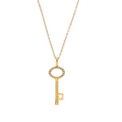 Ins Korean Gold Plated Stainless Steel Key Pendant Necklace Titanium Steel CZ Cubic Zirconia Key Necklace For Party