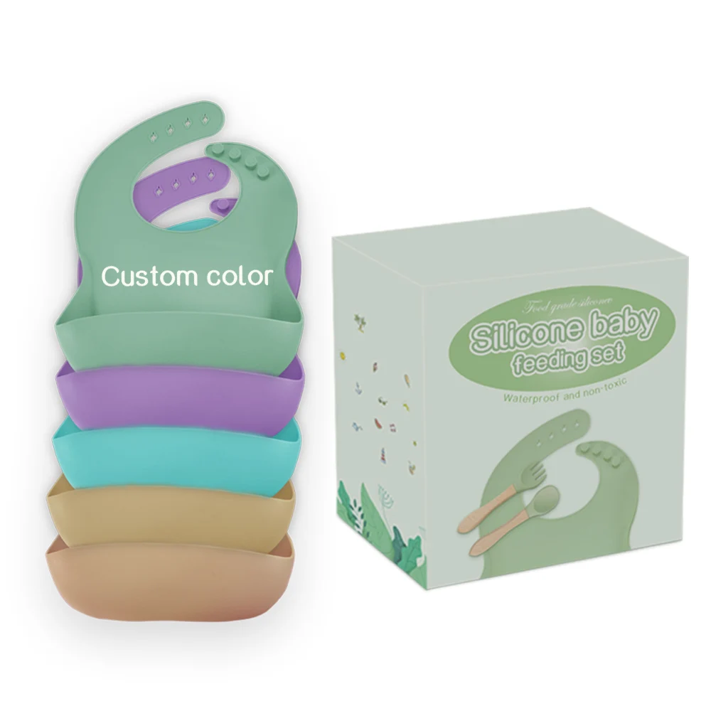 Подарочные тарелки для закусок без бисфенола А, 3 шт., вилка, ложка, нагрудник, набор еды, медведь, силиконовая чаша для кормления, Детские Ложки