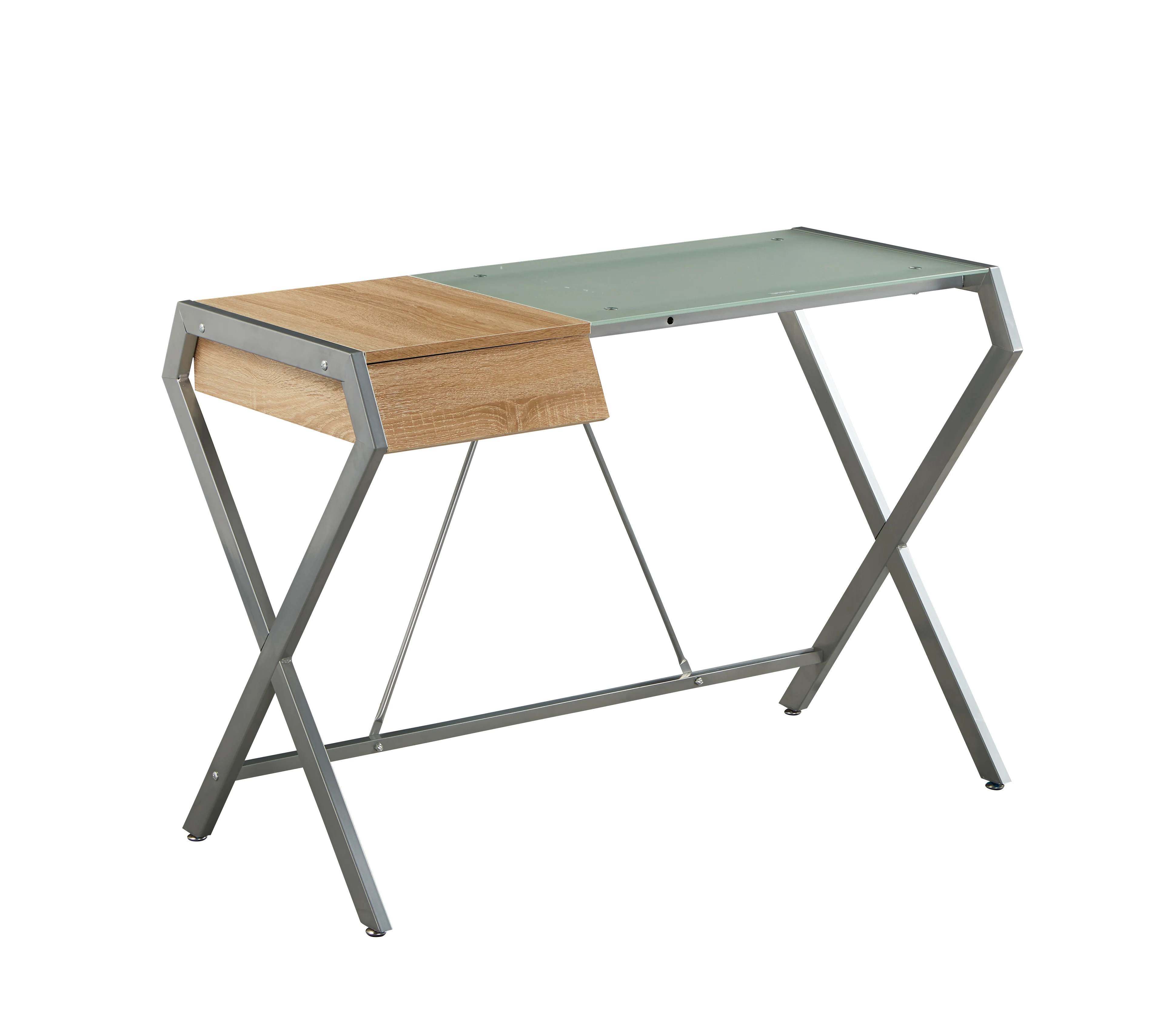 Executive Office Desk  L Shape Laptop Table  Wooden Style Table and 6 mm Frosted Tempered Glass