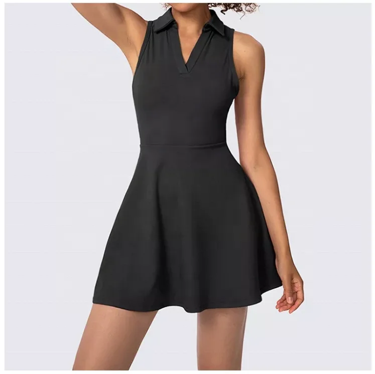 Пользовательский логотип, переработанная устойчивая нейлоновая одежда для тренировок, Женская теннисная юбка с шортами, платье для гольфа с воротником поло