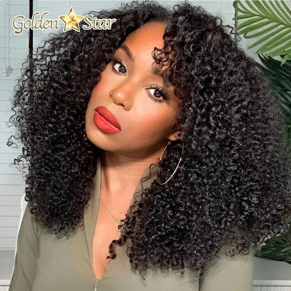 GD Hot Sale Women V Part Wigs 100% Human Hair Remy Glueless Thin V Part Wig Kinky Curly Human Hair Wig For Black Women