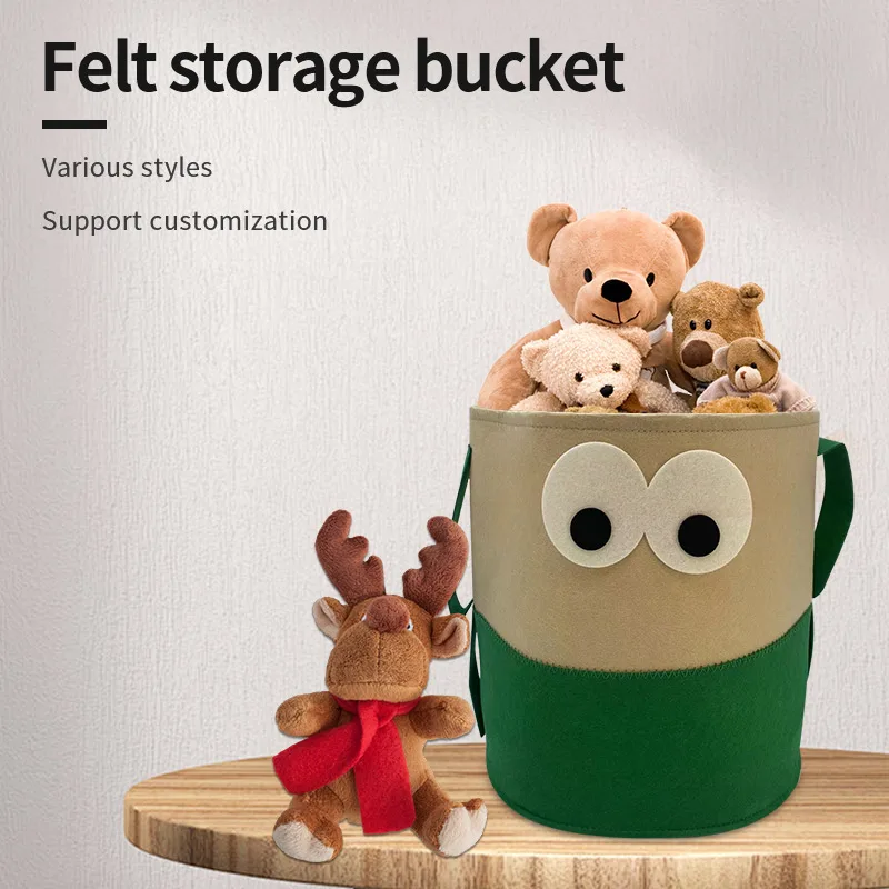 Cartoon Children Toys Storage Basket Laundry Basket Wholesale Felt Clothing Storage Boxes & Bins Europe White Green Round