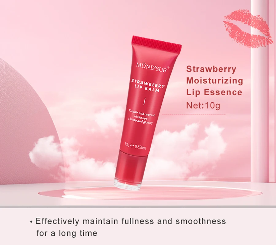 Custom Natural Organic Vegan Moisturizing Pink Strawberry Lip Balm Private Label  Hydrating Lips Care Fruit Lip Moisturizer