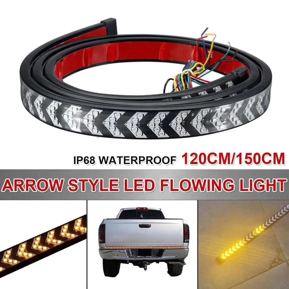RUTENSE New Design Red Yellow Truck Tailgate LED Strip Light Bar Triple Row 4 style  With Driving Brake Turn Signal light