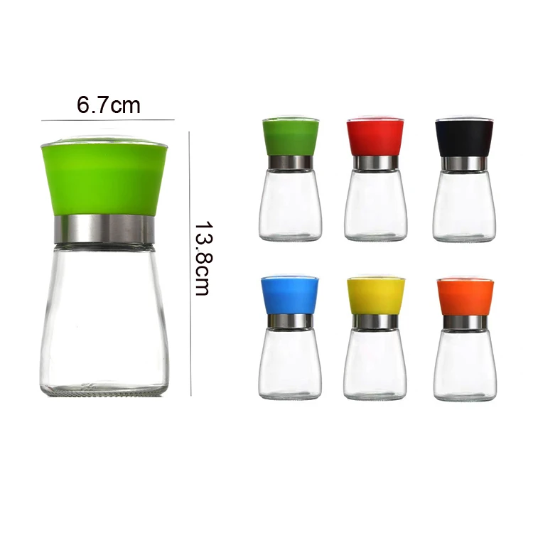 Salt and Pepper Mill Set Black Pepper Grinders with Adjustable Ceramic Core 150ml Glass Shaker Sea Salt Grinder Pink Salt Mills