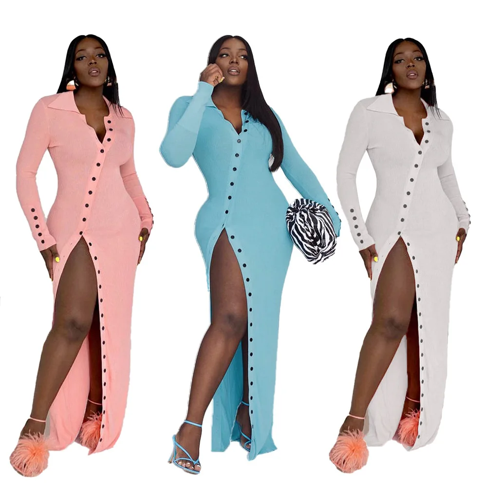 W spring fall 2022 new arrivals women clothes elegance high quality single breasted long sleeve sexy full-length slit party dres
