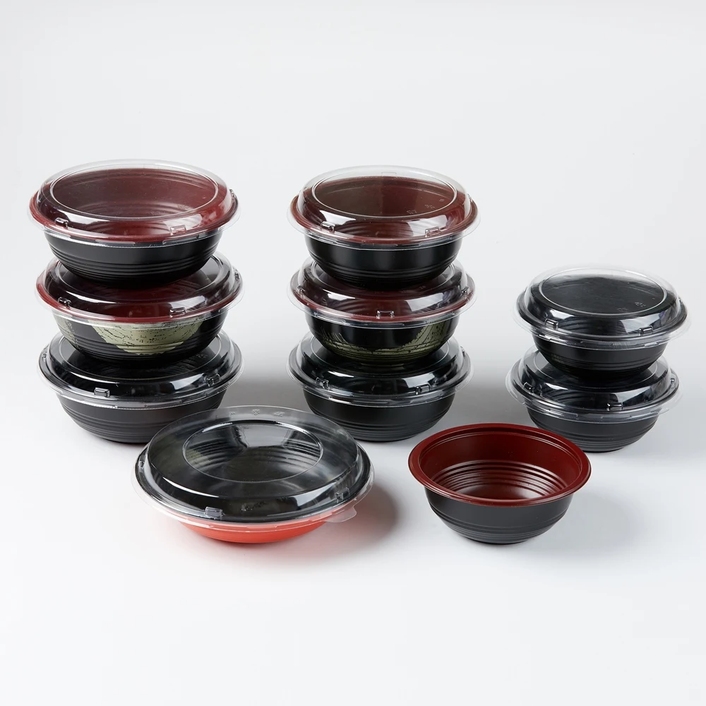 Red Black  Takeaway Round Bowl Disposable  Plastic  Restaurant Ramen Bowl