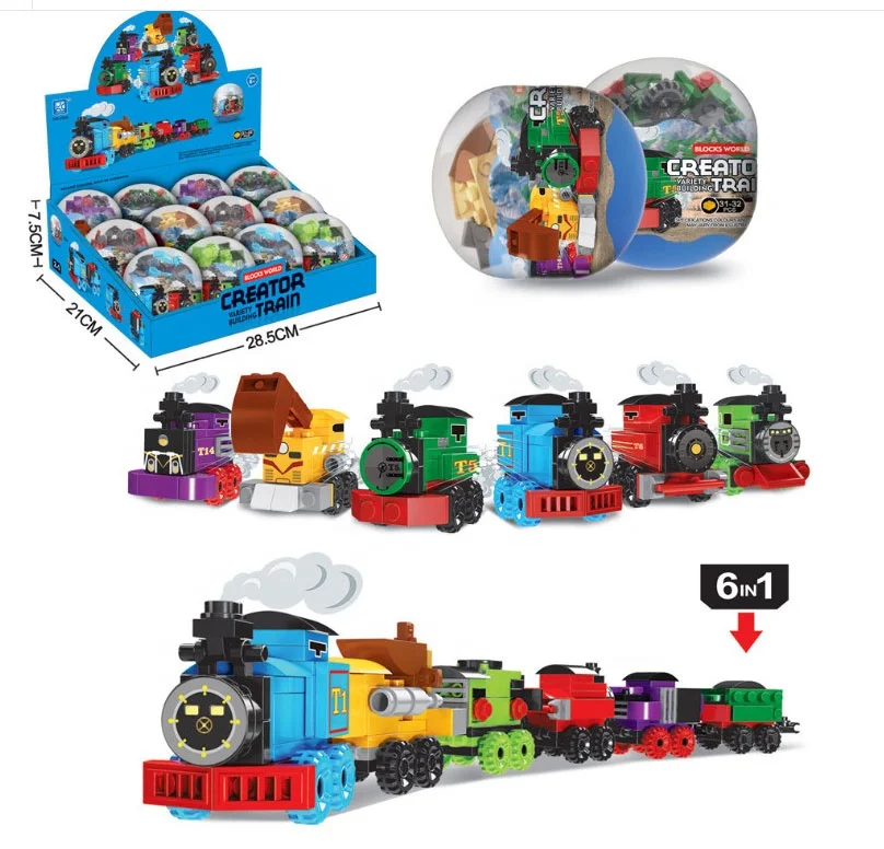 
DIY Children 6 styles educational Plastic assembled brick egg toys gifts vehicle locomotive train building block set 