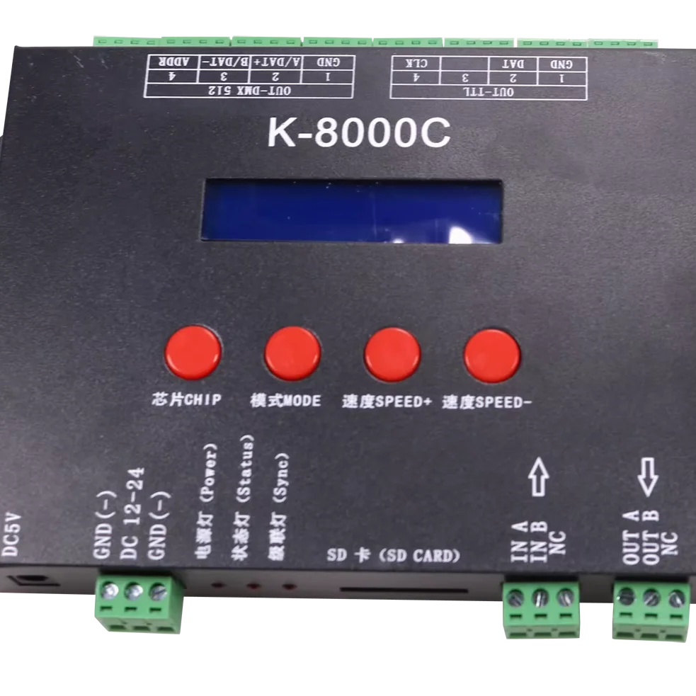 LED Pixel Controller K-8000C Original ws2812 K8000C SPI 1024 Pixels Programmable DMX512 ws2811 SD Card Pixel LED Controller