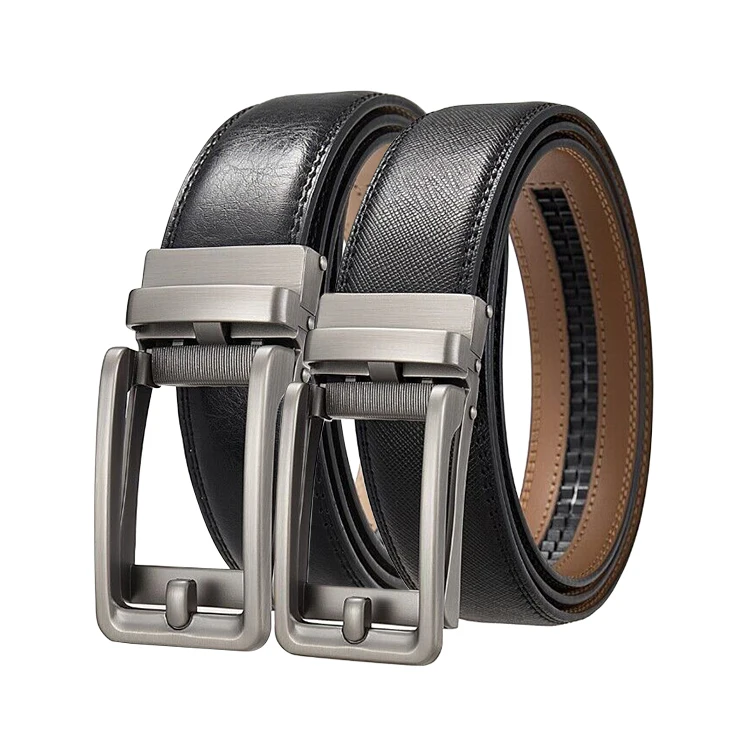 Custom Logo Designer Business Adjustable Automatic Buckle Real Cow Leather Ratchet Belt Men Black Brown Genuine Leather Belts
