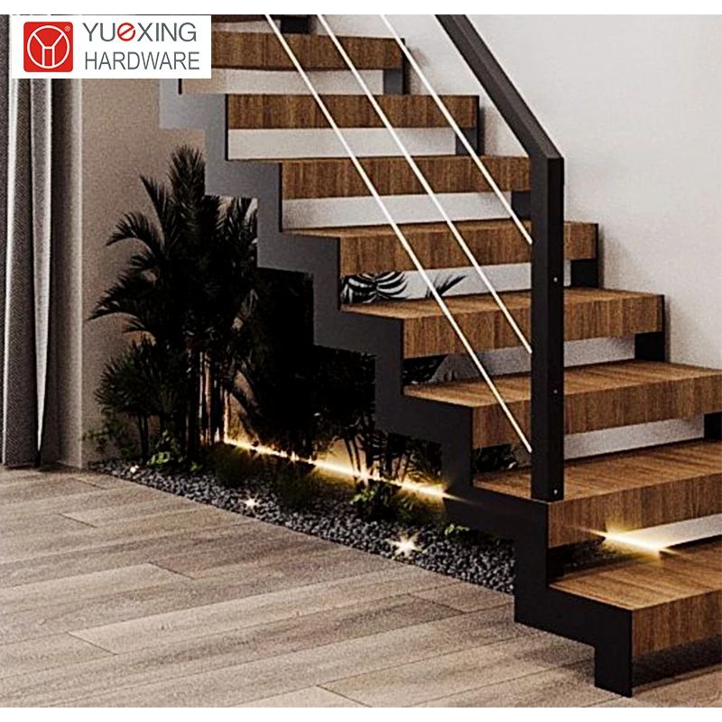 Versatile and practical zig-zag staircase for commercial buildings and public spaces wood marble glass steps straight stairs