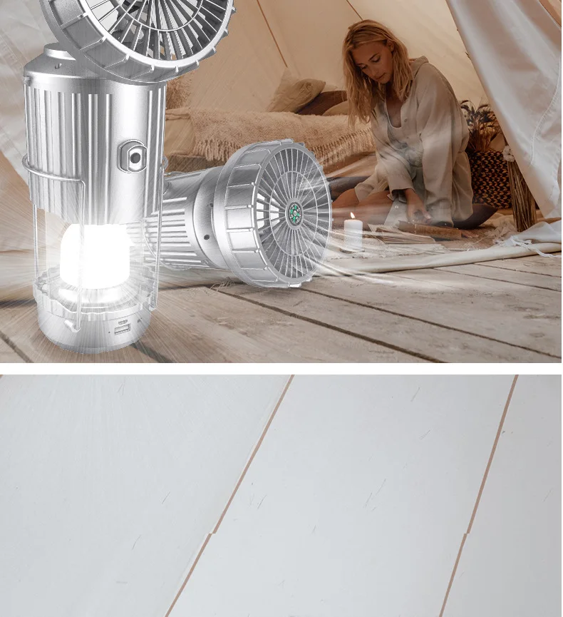 2024 New 360 Degrees Solar Camping Fan 3000mAh Rechargeable LED Lantern Tent Light with Flashlight & Speaker